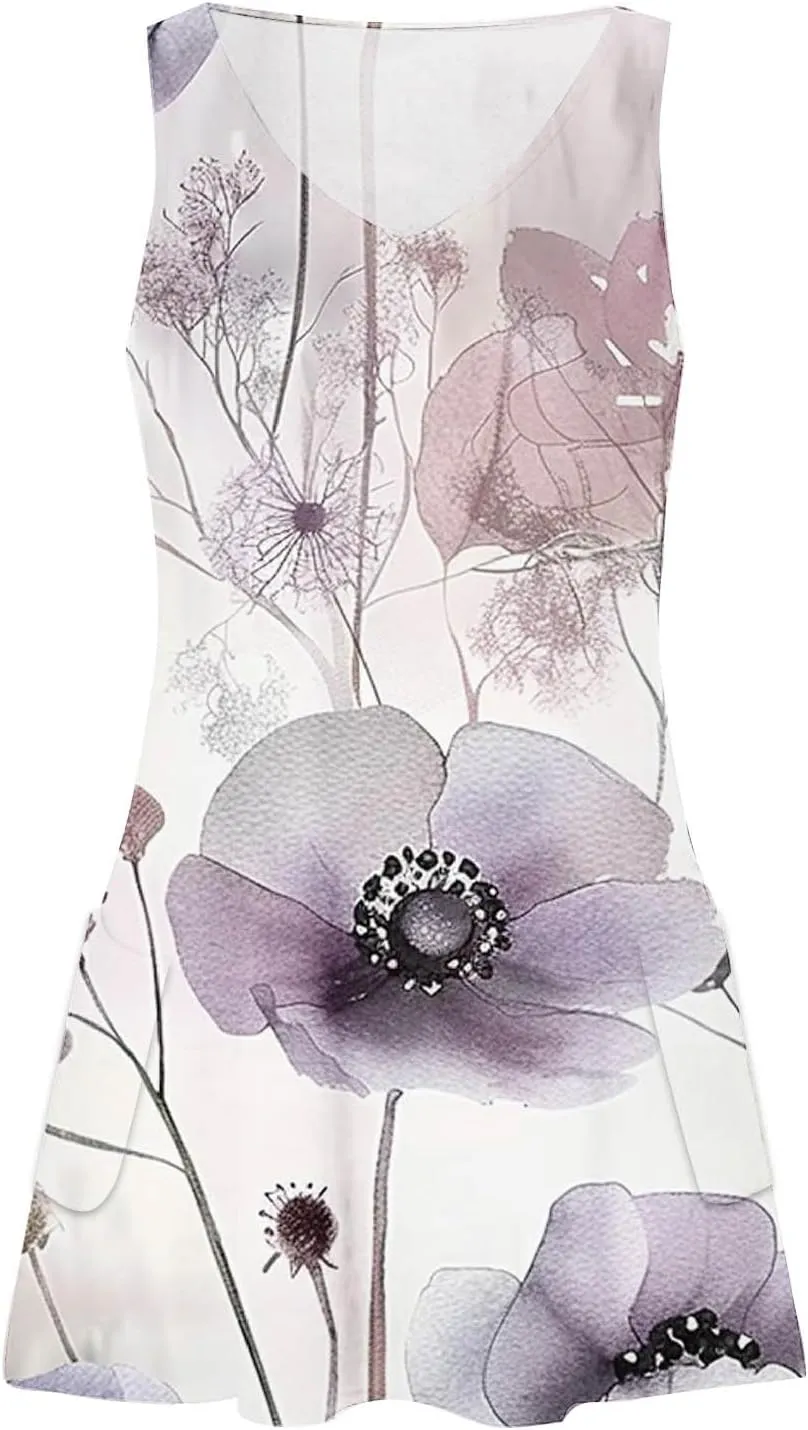 Women's Summer Beach Dress Casual Sleeveless Tank Dress Fashion Floral Print Dress V-Neck Mini Dresses Sundresses
