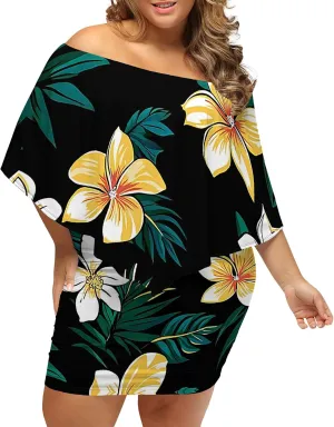 Women's Summer Off The Shoulder Dresses Sexy Bodycon Ruched Striped Print Ruffles Plus Size Cocktail Party Mini Dress