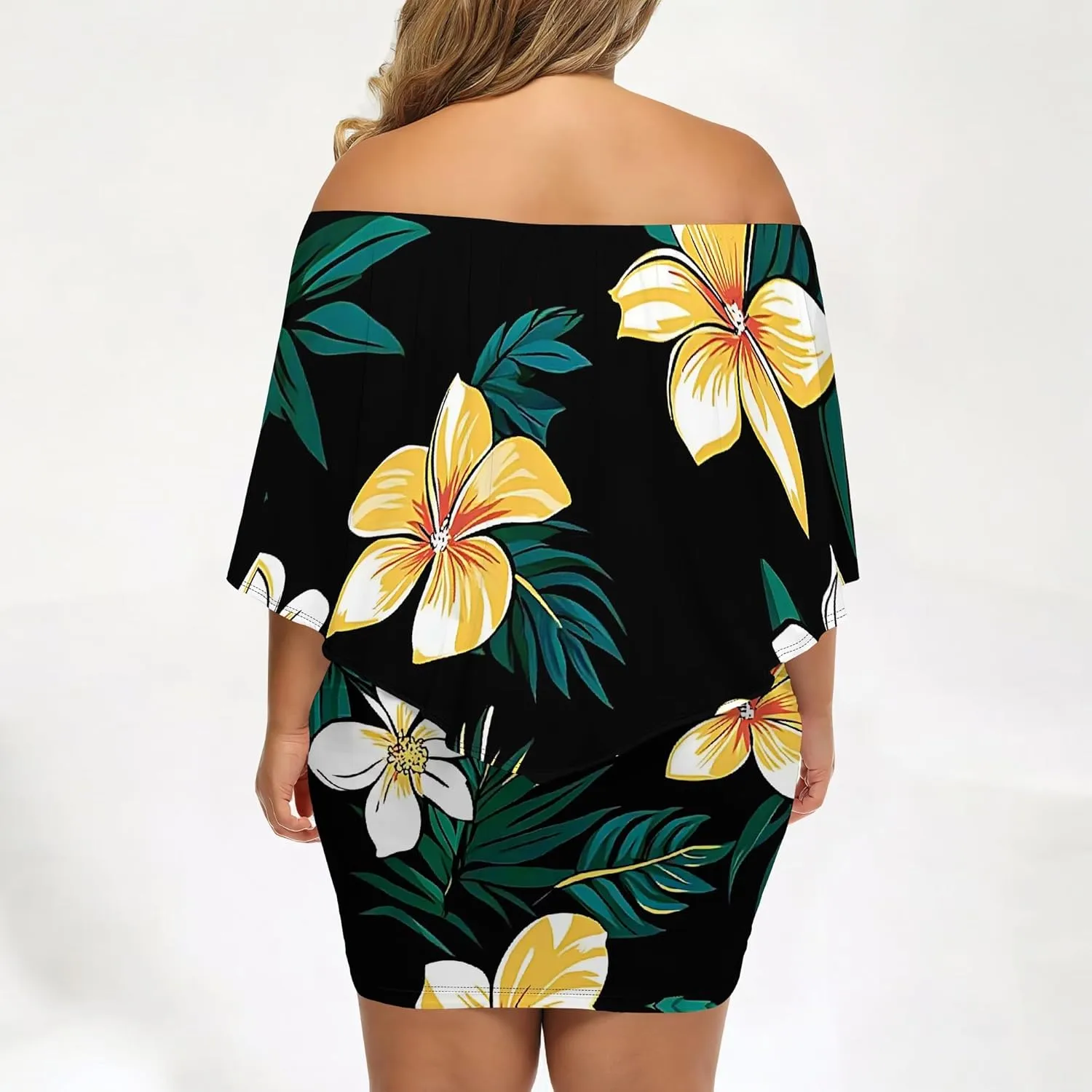 Women's Summer Off The Shoulder Dresses Sexy Bodycon Ruched Striped Print Ruffles Plus Size Cocktail Party Mini Dress