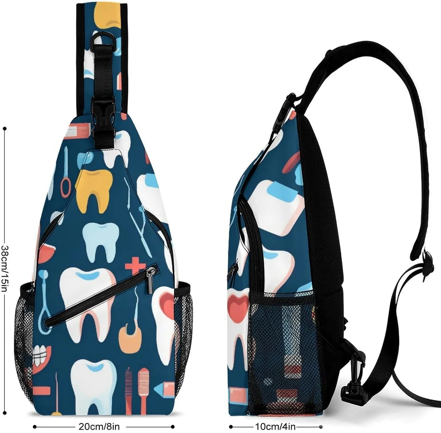 Women's Travel Chest Bag, Novelty Teeth Dental Seamless Pattern Sling Bag Crossbody Spotrs Chest Backpack Shoulder Pack for Cycling, Shopping, Work