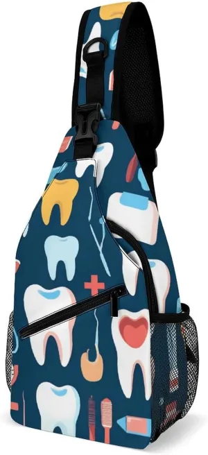 Women's Travel Chest Bag, Novelty Teeth Dental Seamless Pattern Sling Bag Crossbody Spotrs Chest Backpack Shoulder Pack for Cycling, Shopping, Work