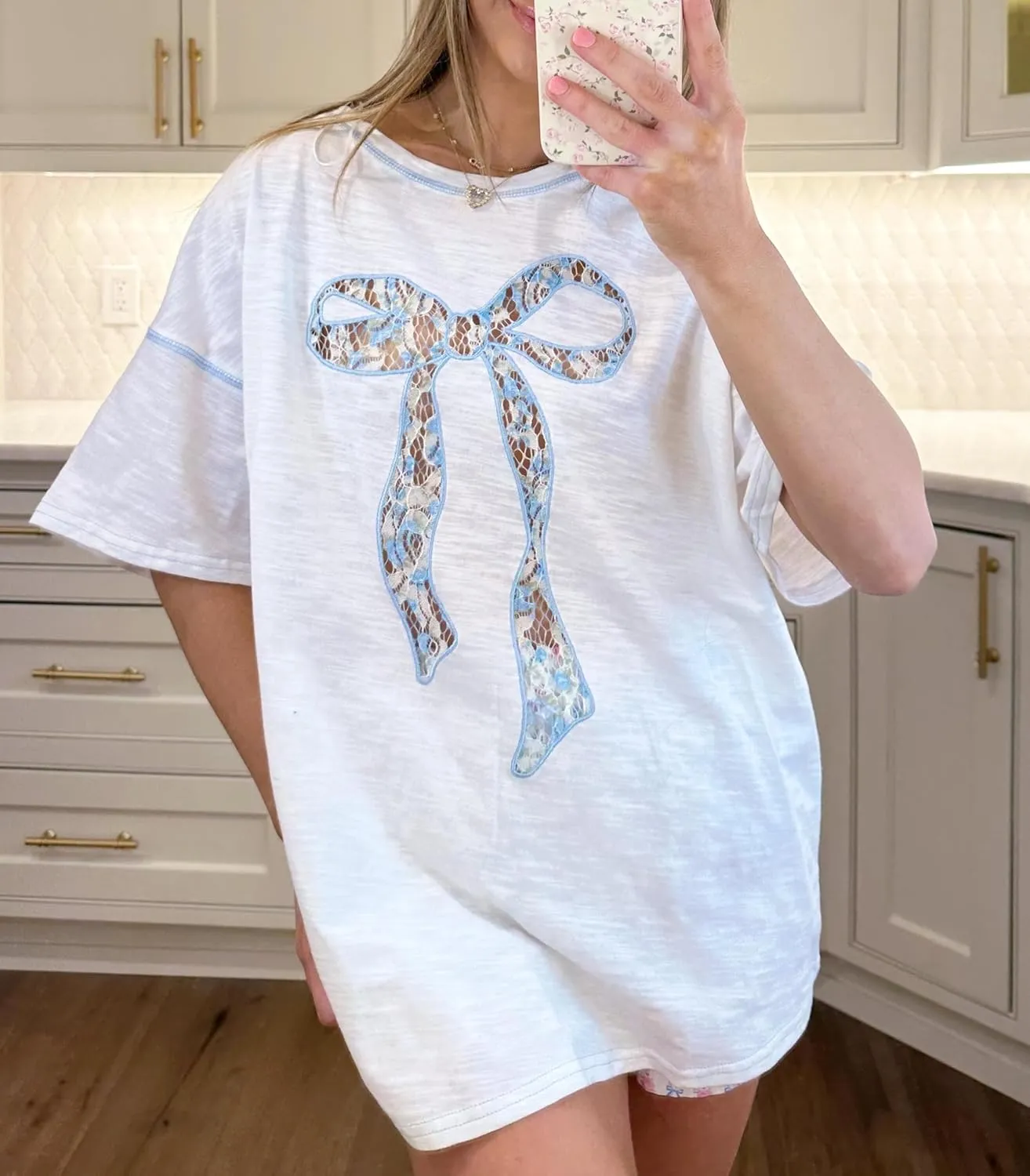 Womens Y2k Oversized T Shirt Crewneck Short Sleeve Loose Graphic Basic Tees Floral Fruit Print Preppy Baggy Top