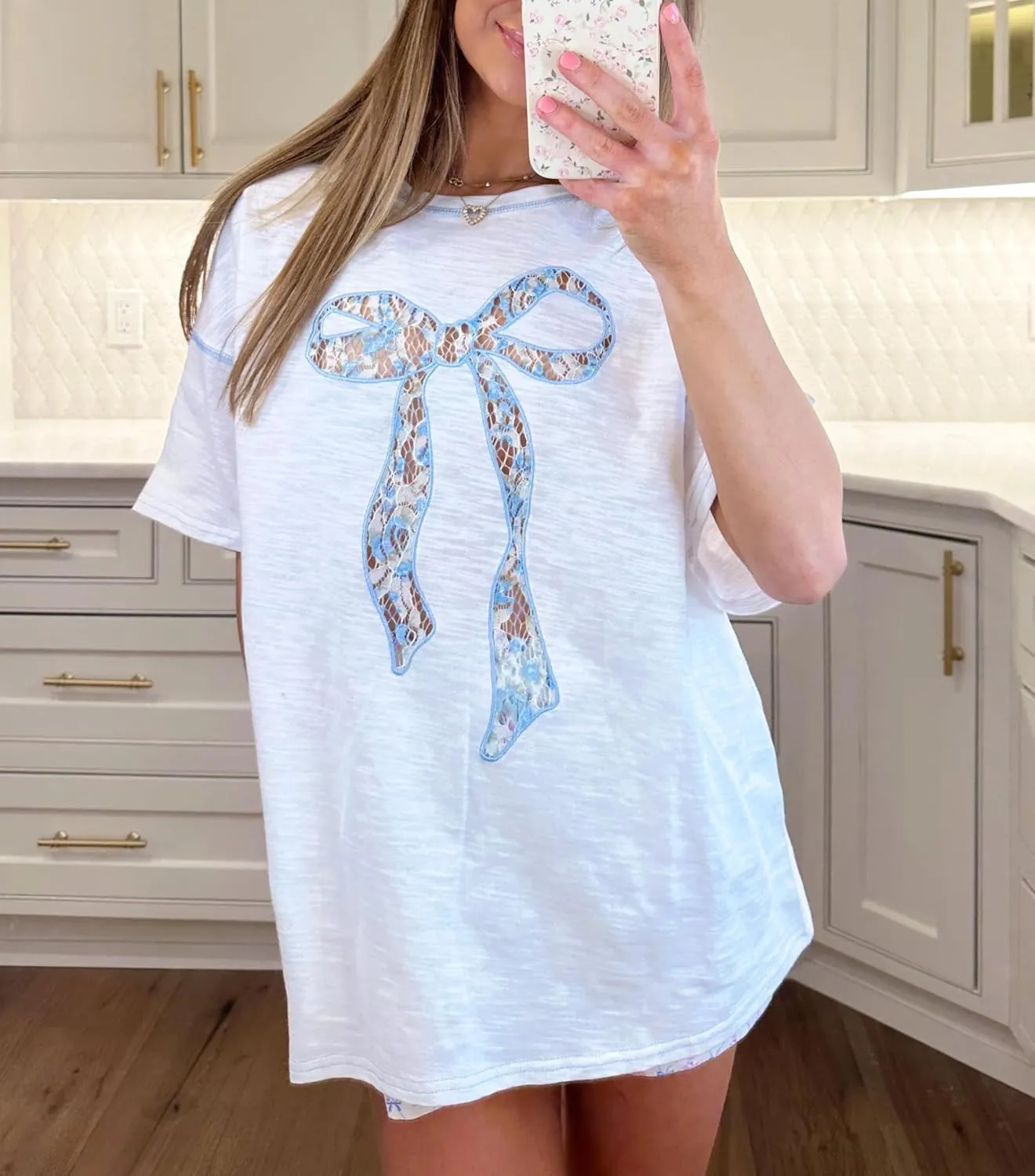 Womens Y2k Oversized T Shirt Crewneck Short Sleeve Loose Graphic Basic Tees Floral Fruit Print Preppy Baggy Top