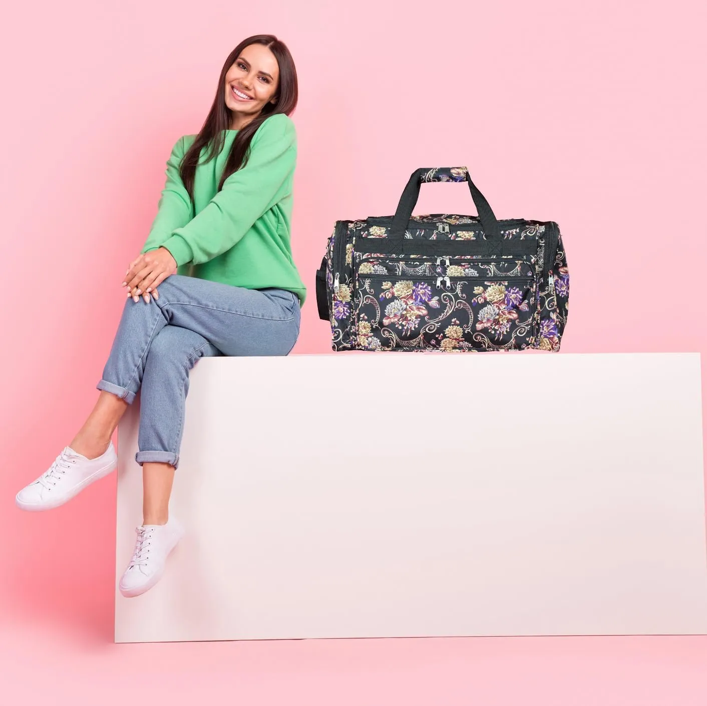 World Traveler Floral 22-inch Carry-on Duffle Bag with Adjustable Shoulder Strap