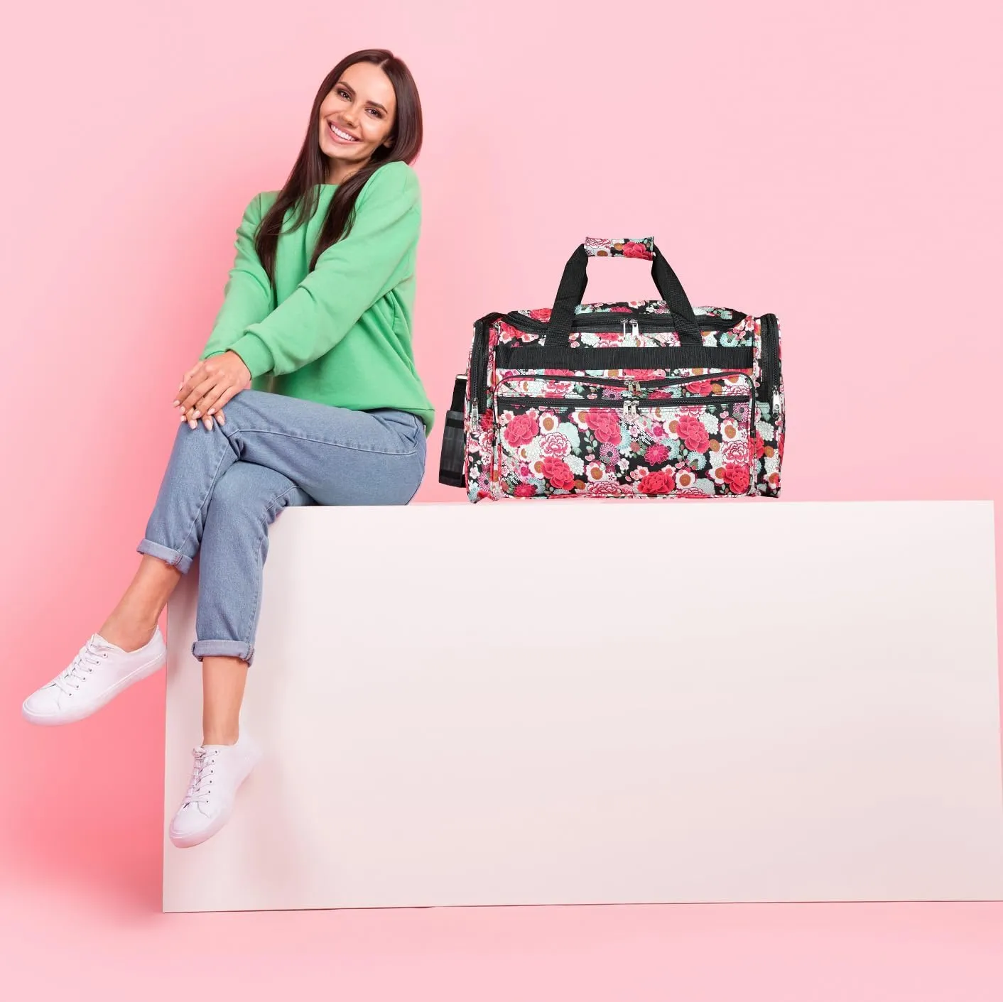 World Traveler Floral 22" Carry-On Duffel Bag – Lightweight Durable Polyester with Adjustable Shoulder Strap