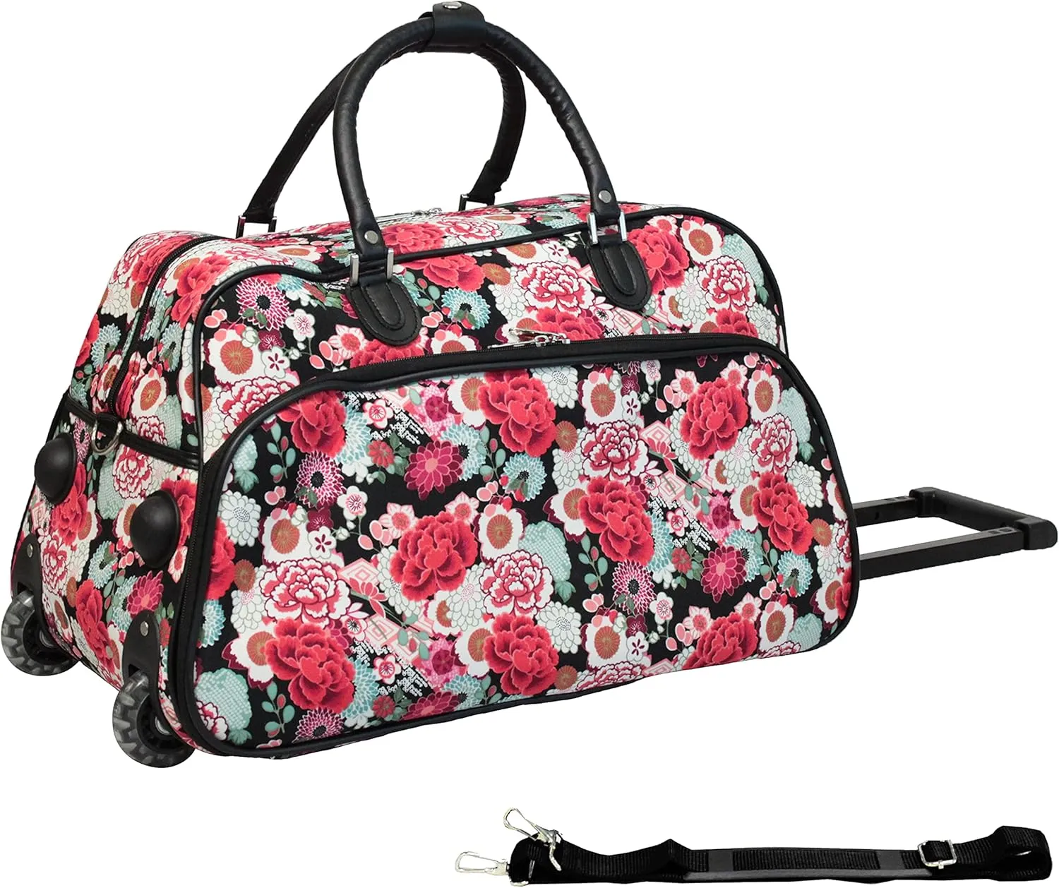 World Traveler Floral Prints 21-inch Carry-on Rolling Duffel Bag