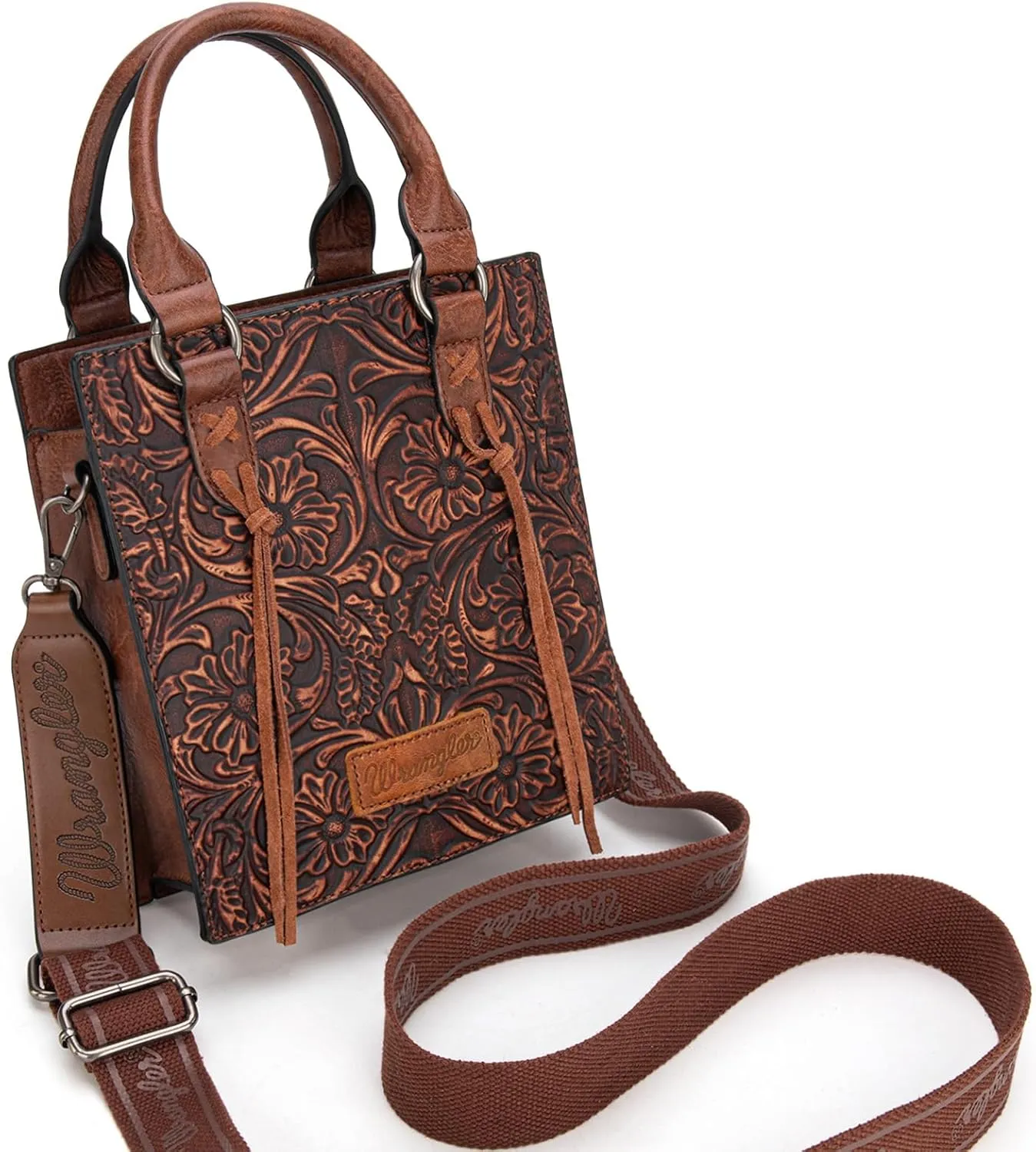 Wrangler Small Crossbody Bag for Women Tooling Top Handle Handbags and Mini Tote Bag