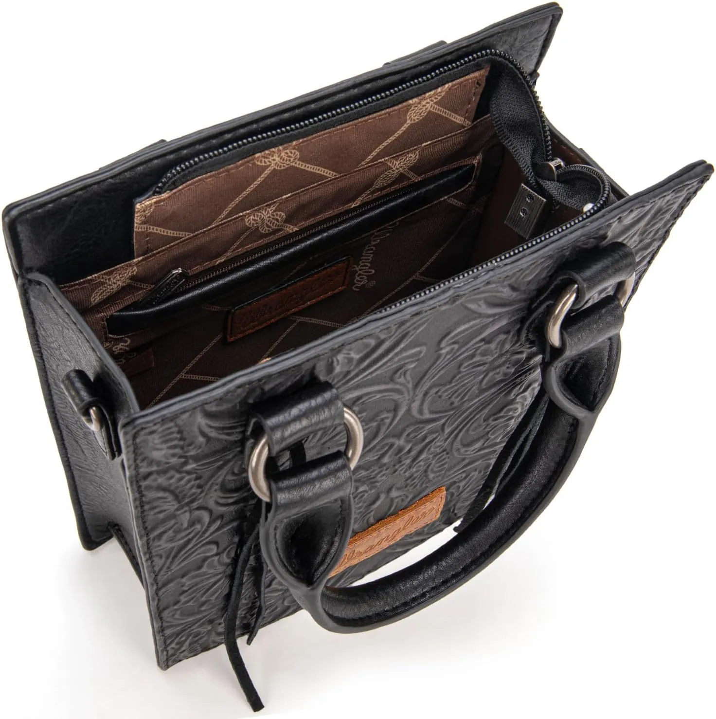 Wrangler Small Crossbody Bag for Women Tooling Top Handle Handbags and Mini Tote Bag