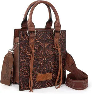 Wrangler Small Crossbody Bag for Women Tooling Top Handle Handbags and Mini Tote Bag