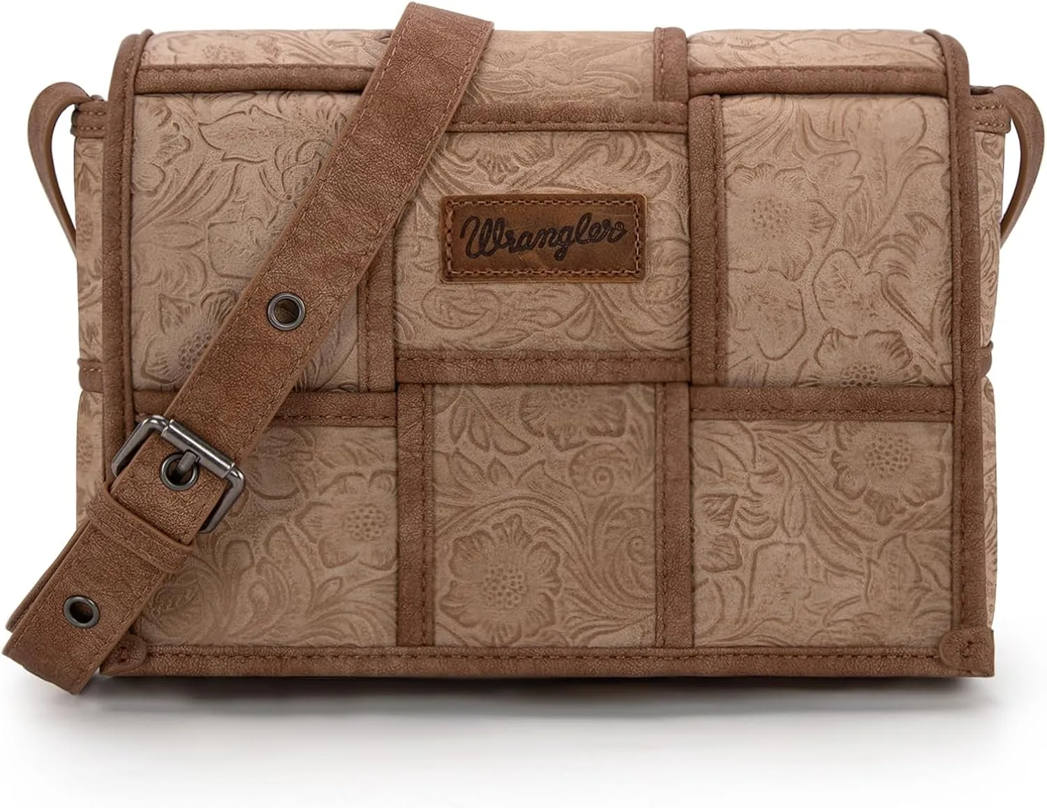 Wrangler Woven Flap Crossbody Bag for Women Floral Tooled Cross Body Purse