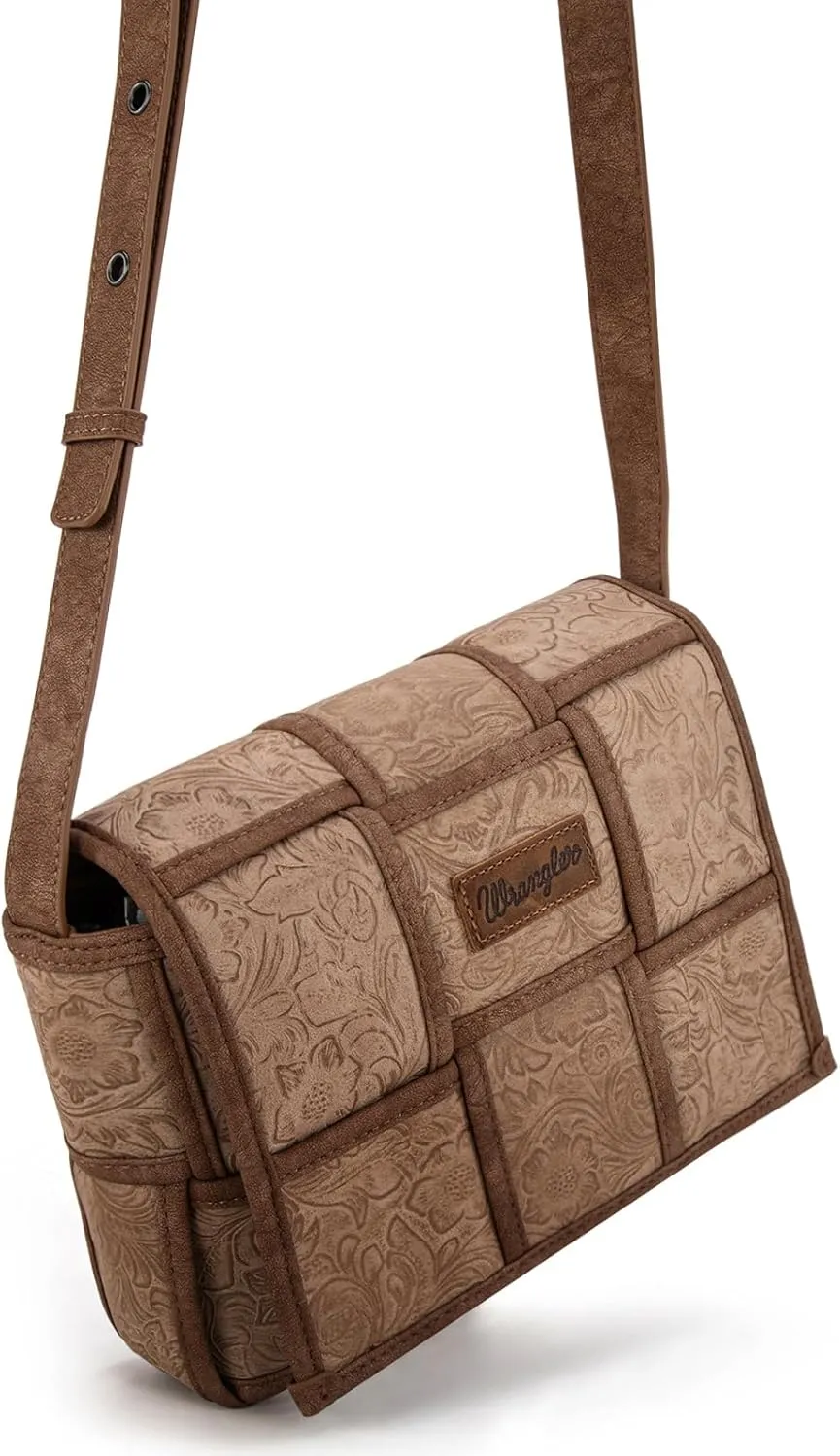 Wrangler Woven Flap Crossbody Bag for Women Floral Tooled Cross Body Purse