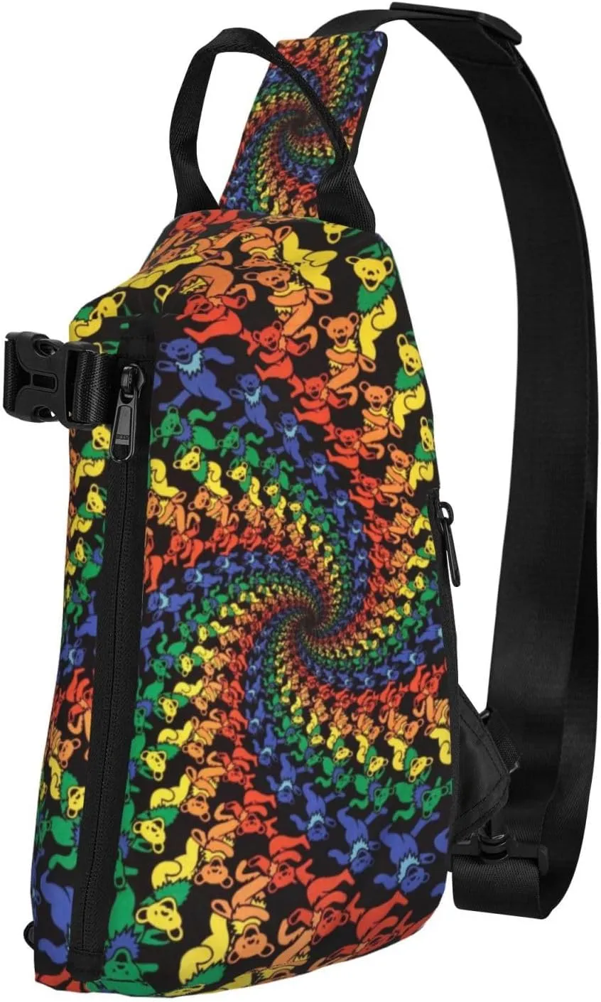 Wurton Bear Dancing Tie Dye Print Travel Crossbody Backpack Bag,Lightweight Sling Bag For Travel Unisex