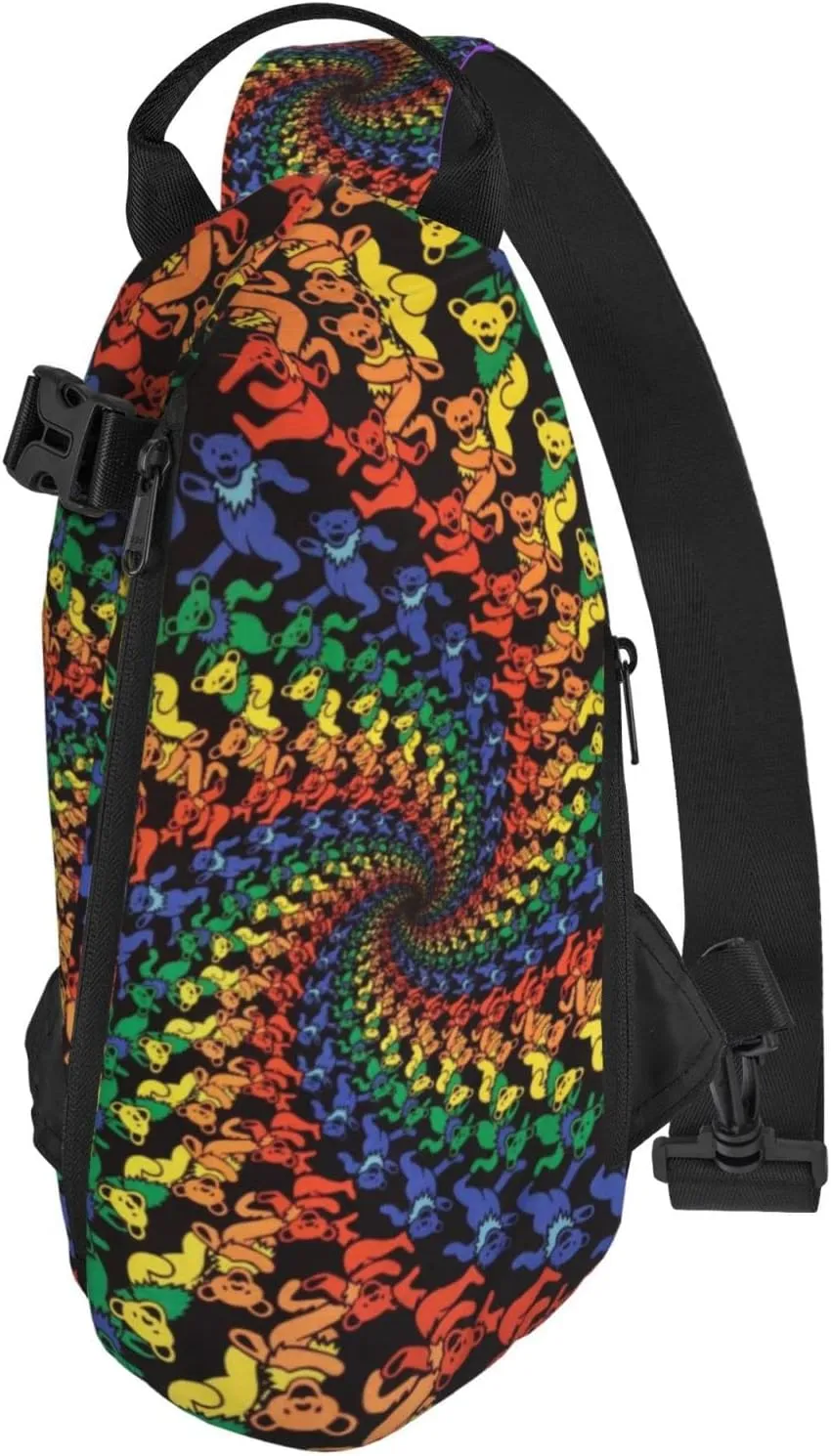 Wurton Bear Dancing Tie Dye Print Travel Crossbody Backpack Bag,Lightweight Sling Bag For Travel Unisex