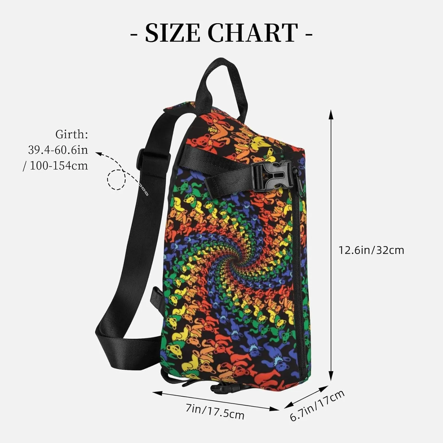 Wurton Bear Dancing Tie Dye Print Travel Crossbody Backpack Bag,Lightweight Sling Bag For Travel Unisex