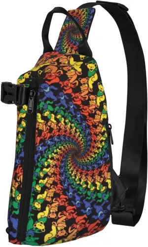 Wurton Bear Dancing Tie Dye Print Travel Crossbody Backpack Bag,Lightweight Sling Bag For Travel Unisex