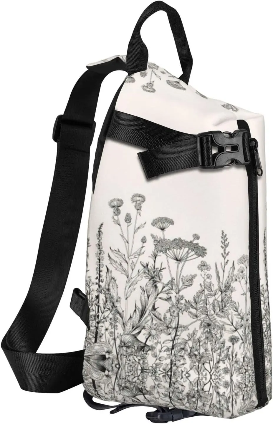 WURTON Floral Herbs Botanical Engraving Print Crossbody Backpack Cross Pack Lightweight Sling Bag Travel, Hiking