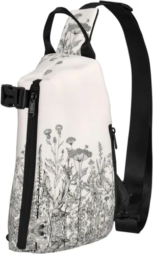 WURTON Floral Herbs Botanical Engraving Print Crossbody Backpack Cross Pack Lightweight Sling Bag Travel, Hiking