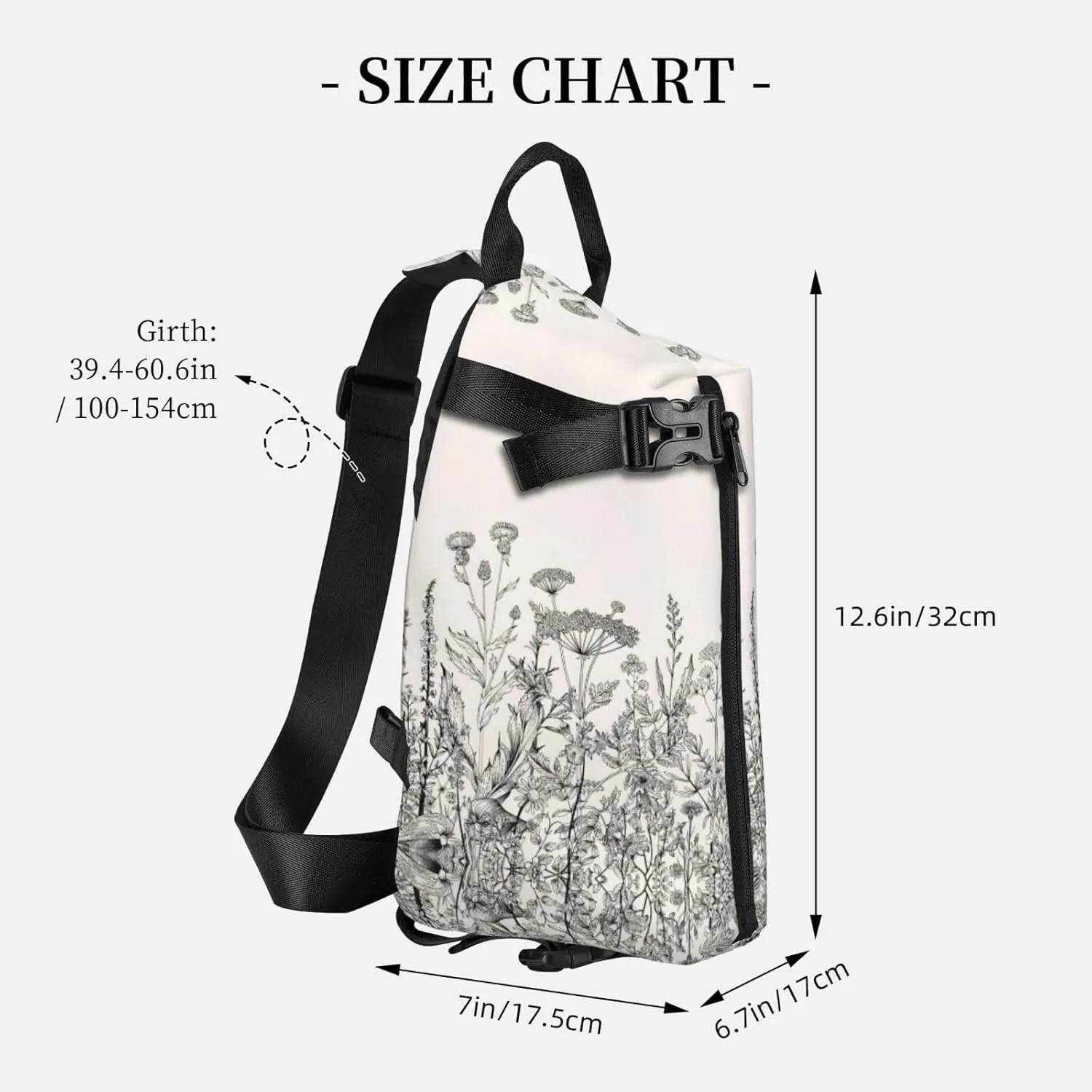 WURTON Floral Herbs Botanical Engraving Print Crossbody Backpack Cross Pack Lightweight Sling Bag Travel, Hiking