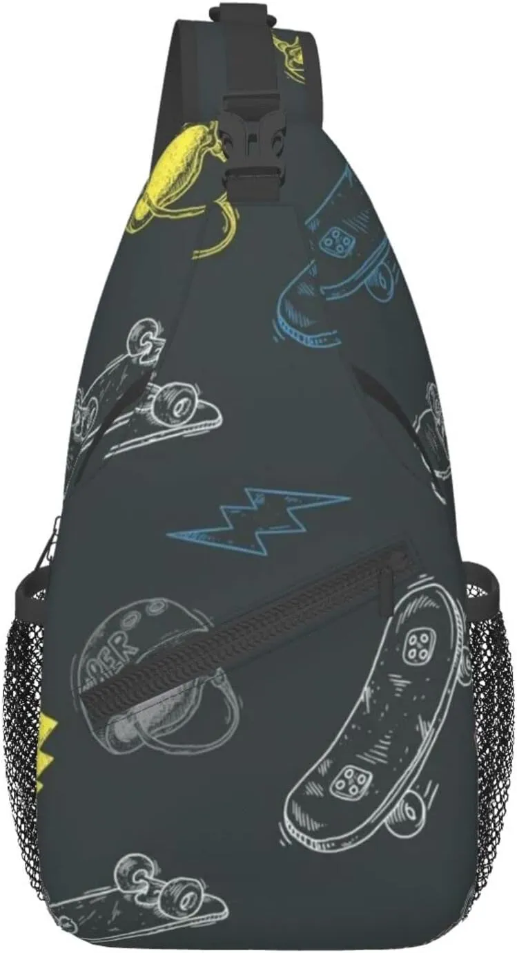 WURTON Graffiti Skateboard Print Trendy Casual Daypack Versatile Crossbody Backpack Shoulder Bag Fashionable Chest Bag