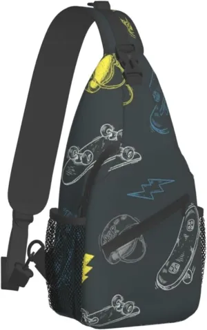 WURTON Graffiti Skateboard Print Trendy Casual Daypack Versatile Crossbody Backpack Shoulder Bag Fashionable Chest Bag