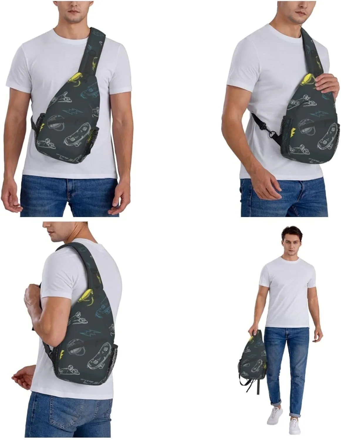 WURTON Graffiti Skateboard Print Trendy Casual Daypack Versatile Crossbody Backpack Shoulder Bag Fashionable Chest Bag