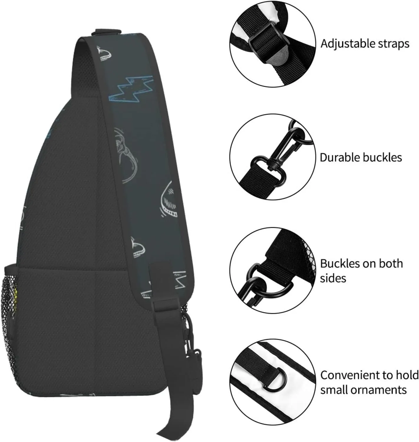 WURTON Graffiti Skateboard Print Trendy Casual Daypack Versatile Crossbody Backpack Shoulder Bag Fashionable Chest Bag