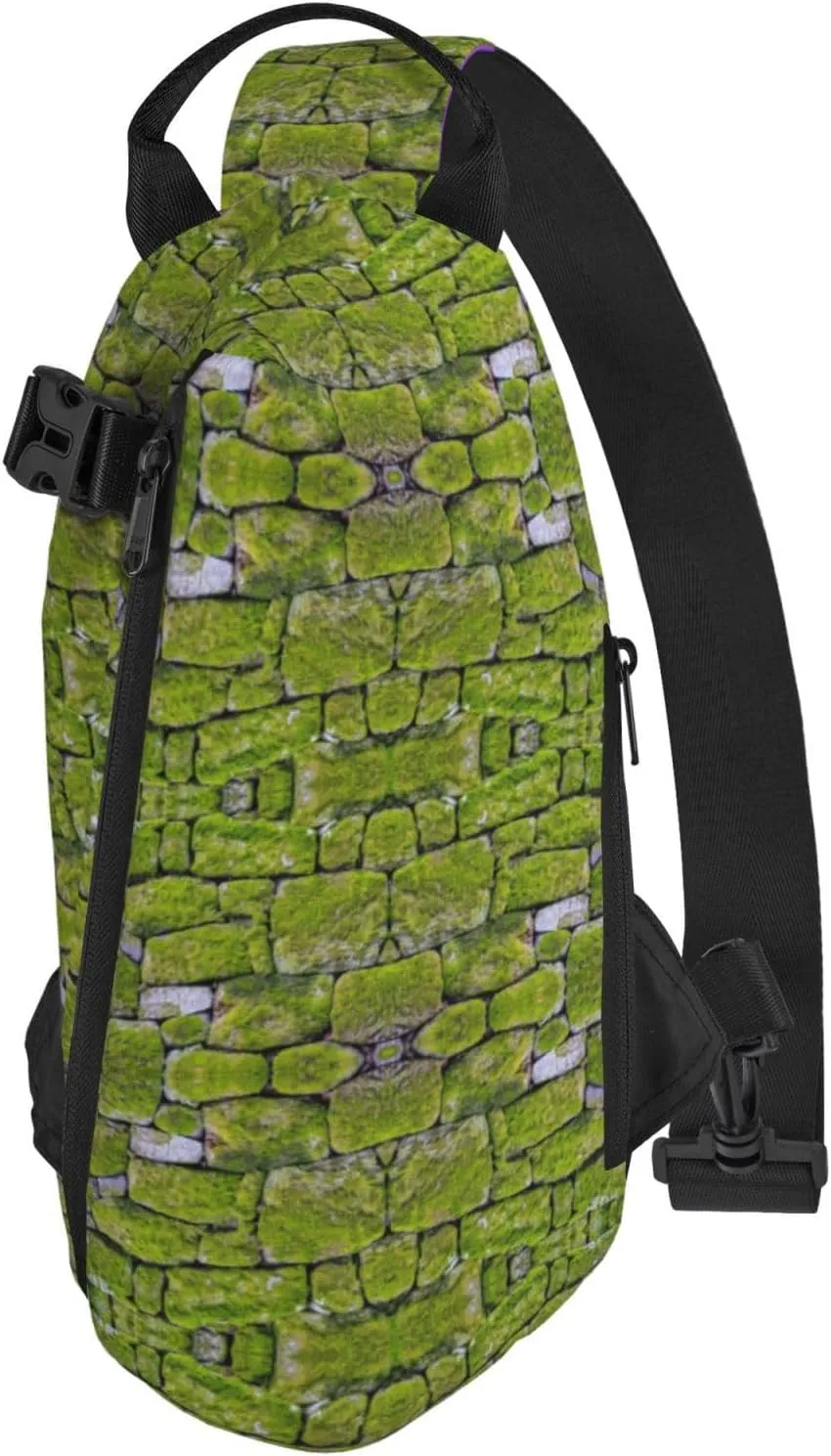 Wurton Moss Stone Pavement Print Travel Crossbody Backpack Bag,Lightweight Sling Bag For Travel Unisex