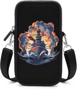 WW2 Warship Battleship Cruisers Naval Fleet Cell Phone Purse Small Cross-body Bags Portable Shoulder Bag with Zippered for Women Men