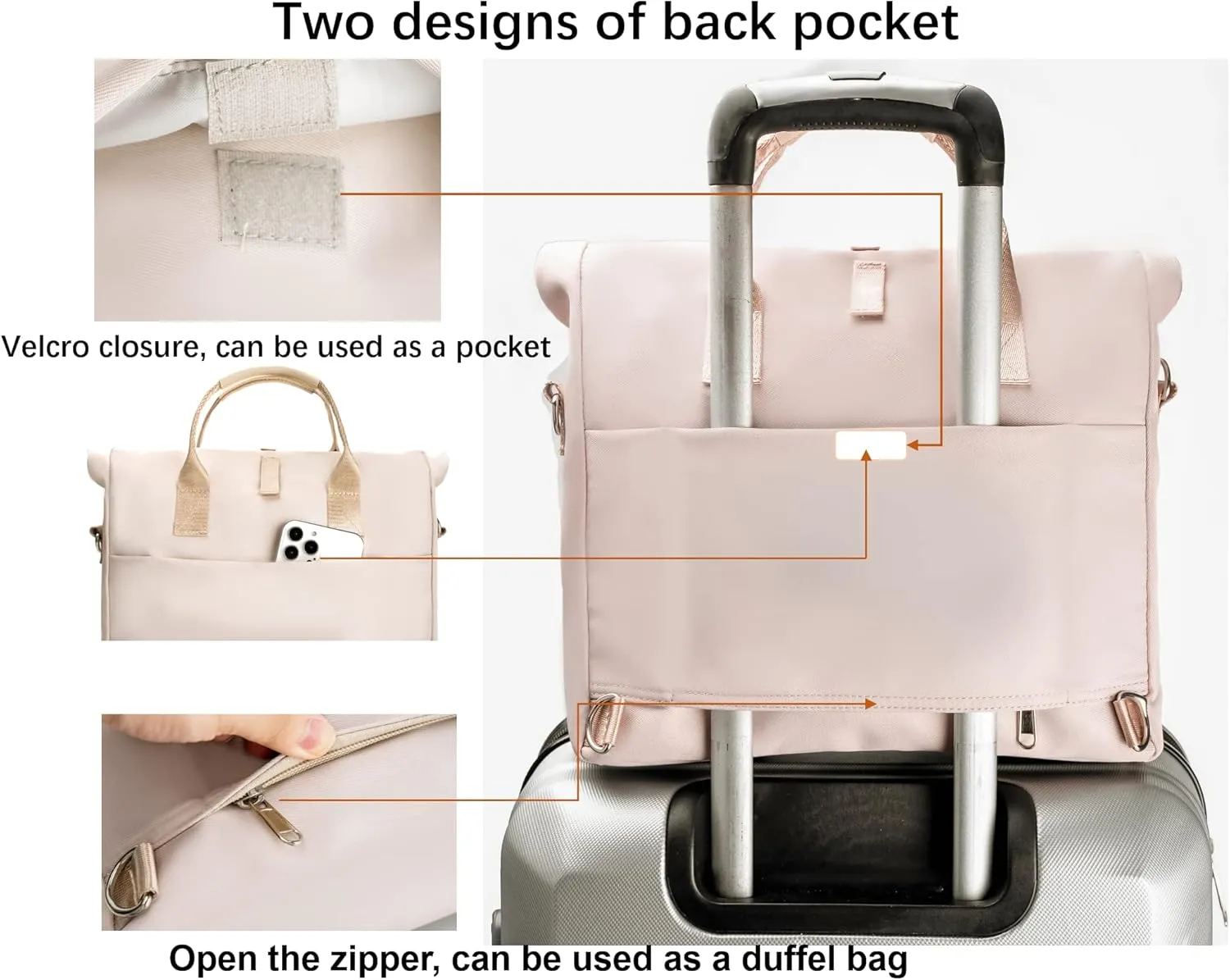 Wxnow Women Messenger Backpack Convertible Tote Bag Laptop Backpack for 15.6" (Rose Gold)