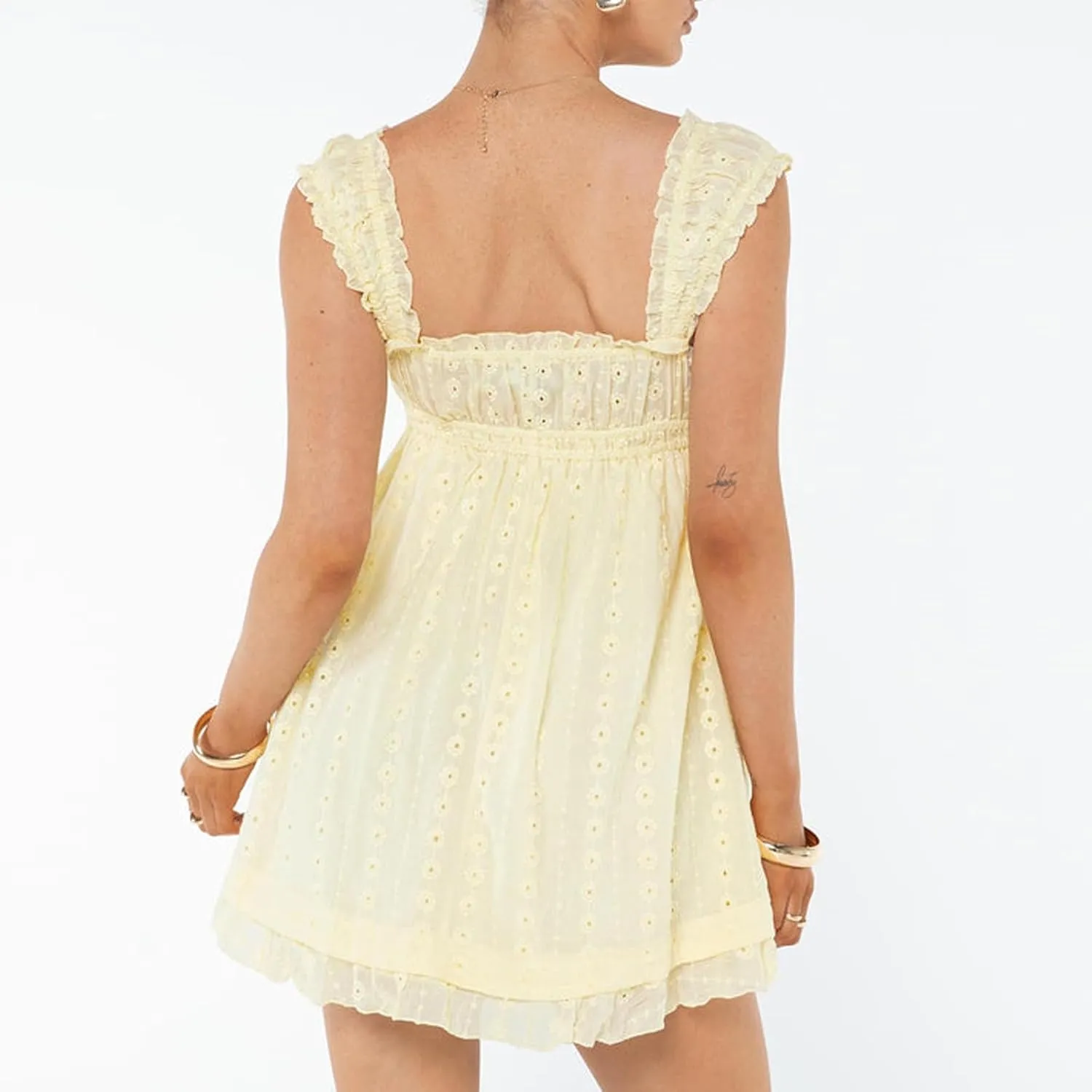 Y2k Floral Embroidery Graduation Mini Dress for Women Teen Girls Ruffle Hem Sleeveless Lace Short Party Dress