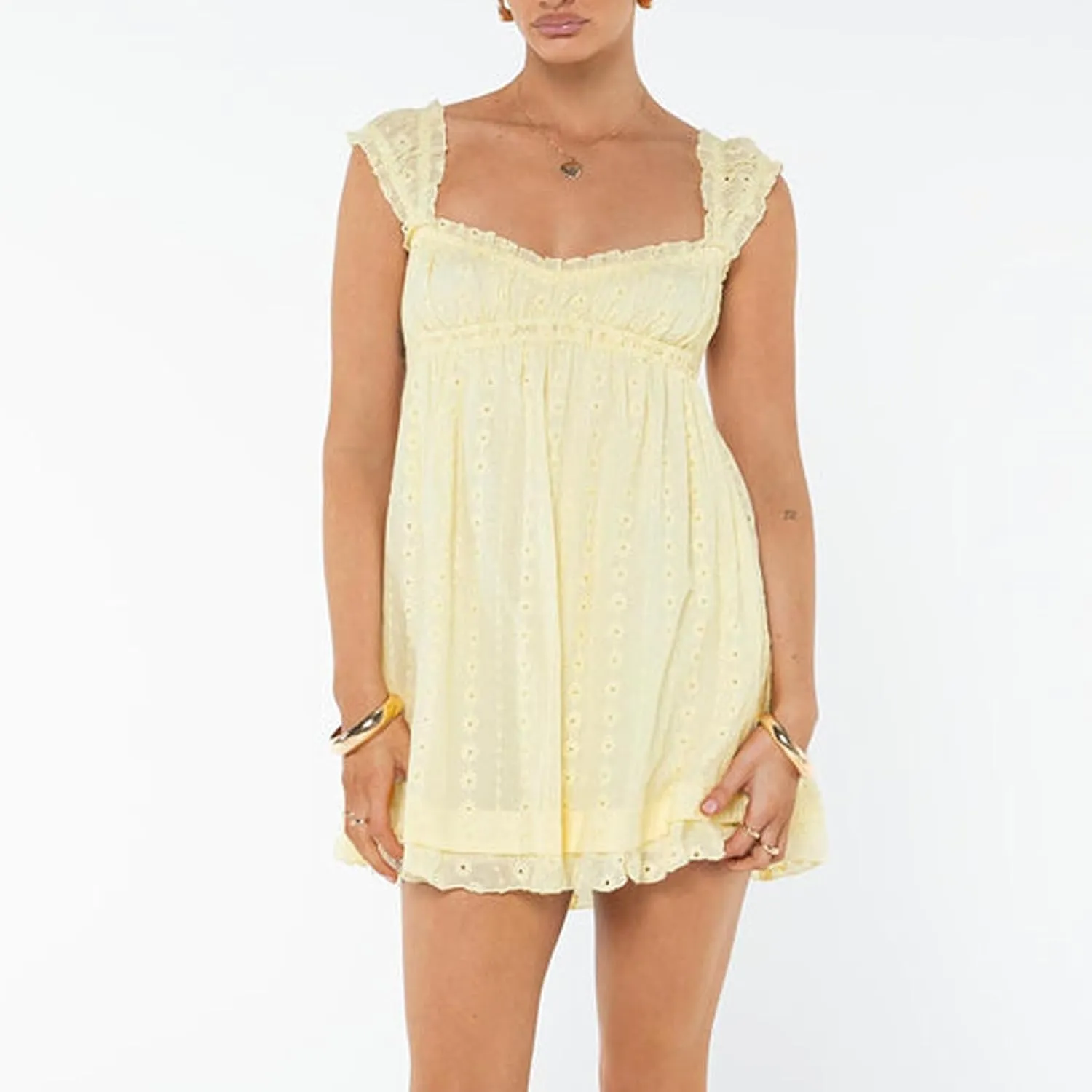 Y2k Floral Embroidery Graduation Mini Dress for Women Teen Girls Ruffle Hem Sleeveless Lace Short Party Dress