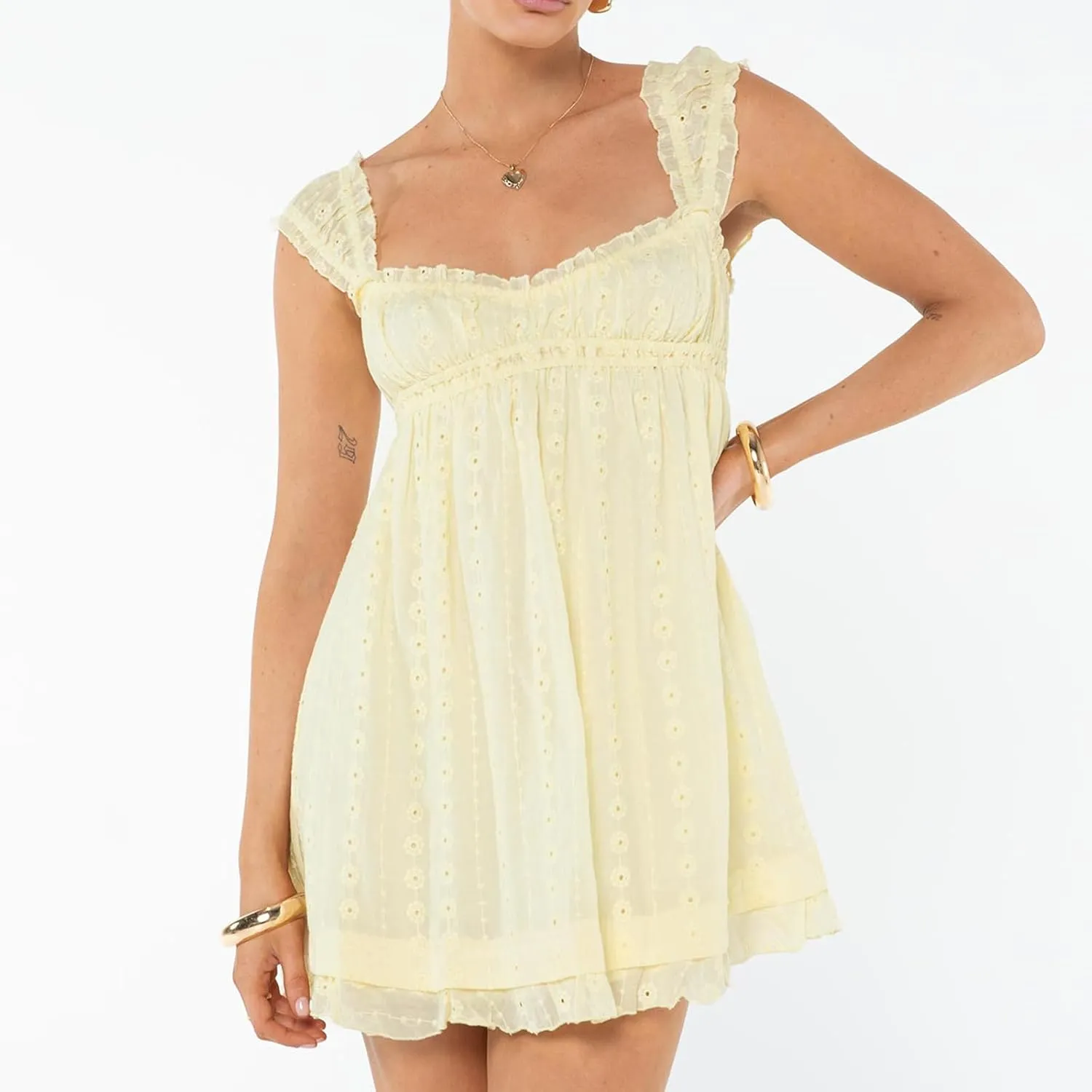 Y2k Floral Embroidery Graduation Mini Dress for Women Teen Girls Ruffle Hem Sleeveless Lace Short Party Dress