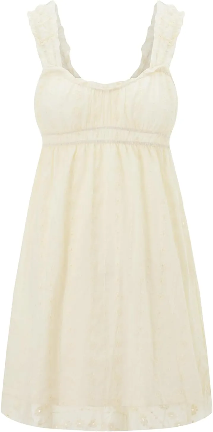 Y2k Floral Embroidery Graduation Mini Dress for Women Teen Girls Ruffle Hem Sleeveless Lace Short Party Dress
