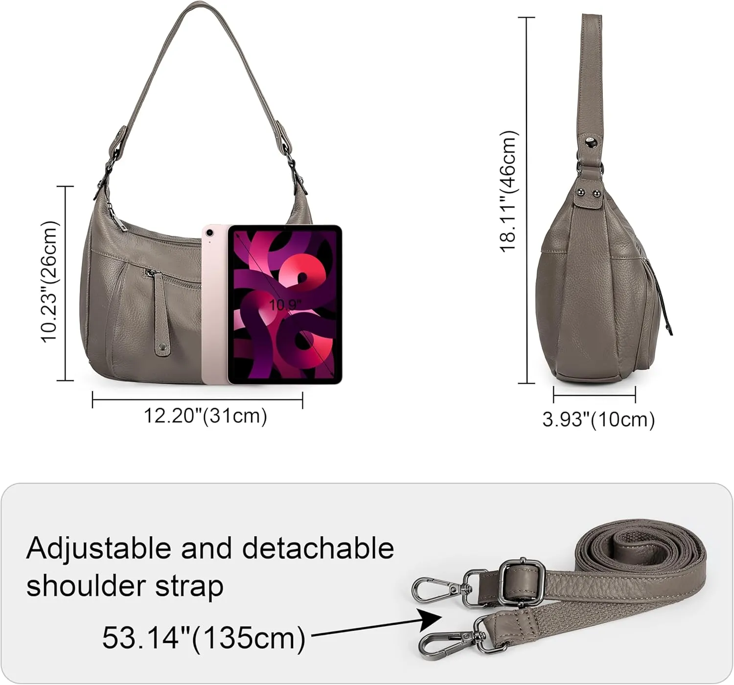 YALUXE Genuine Cowhide Leather Shoulder Bag Convertible Handbag Purse for Women