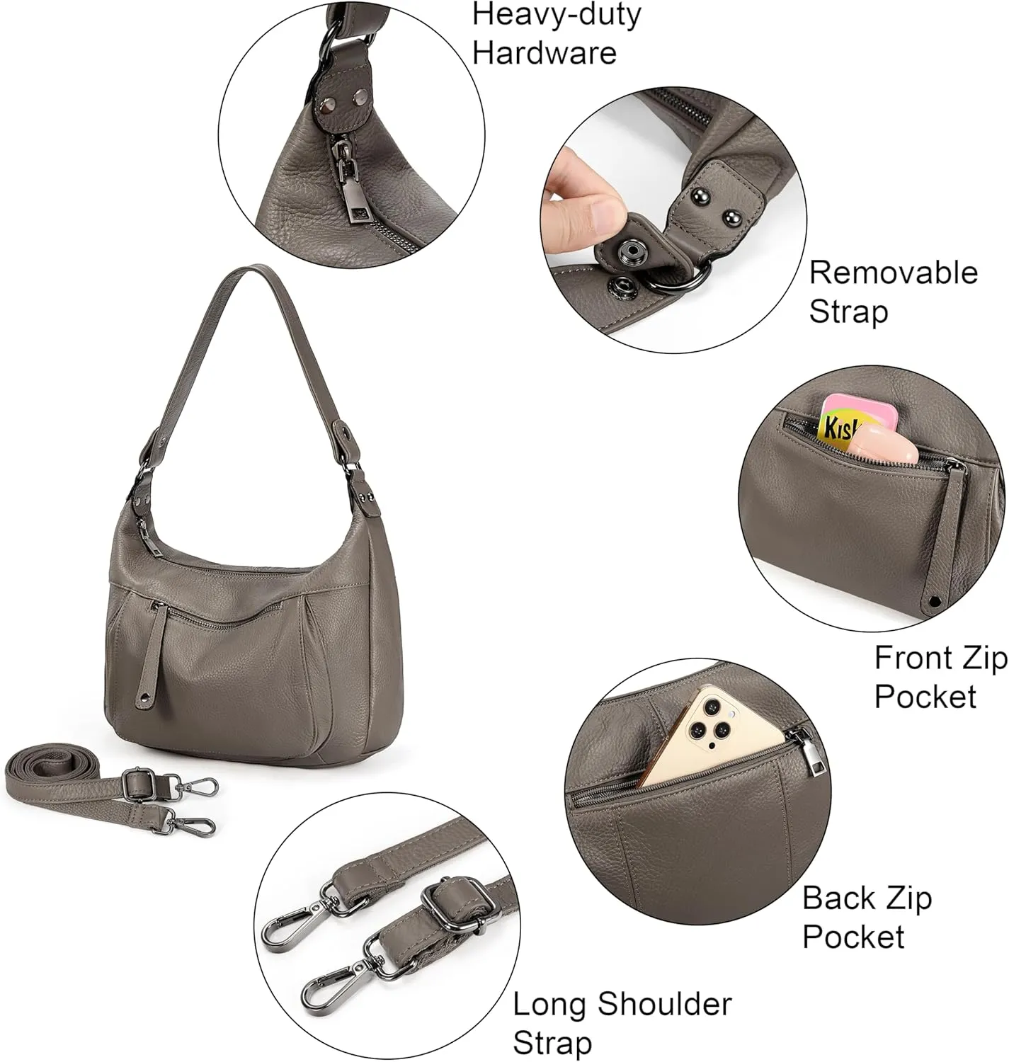 YALUXE Genuine Cowhide Leather Shoulder Bag Convertible Handbag Purse for Women