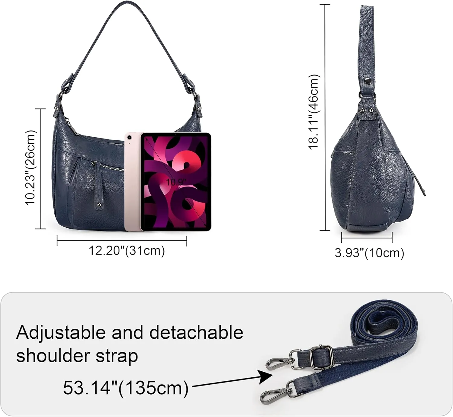 YALUXE Genuine Cowhide Leather Shoulder Bag Convertible Handbag Purse for Women