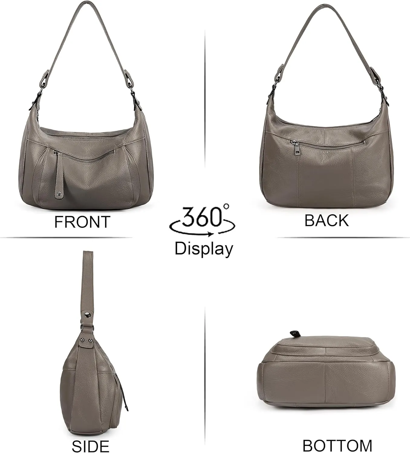 YALUXE Genuine Cowhide Leather Shoulder Bag Convertible Handbag Purse for Women