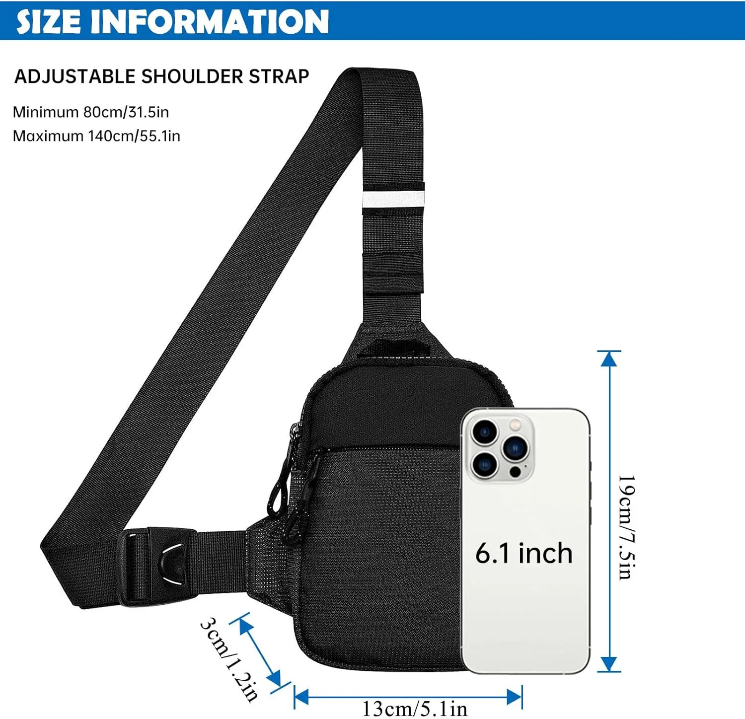 YAMEIZE Mini Crossbody Sling Bag - Trendy Small Chest Bag with Adjustable Strap for Men Women Multipurpose Daypack