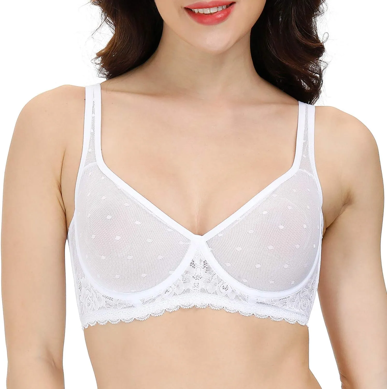 YANDW Women's Full Coverage Plus Size Bra Unlined Lace Minimizer Unpadded Underwire Bras