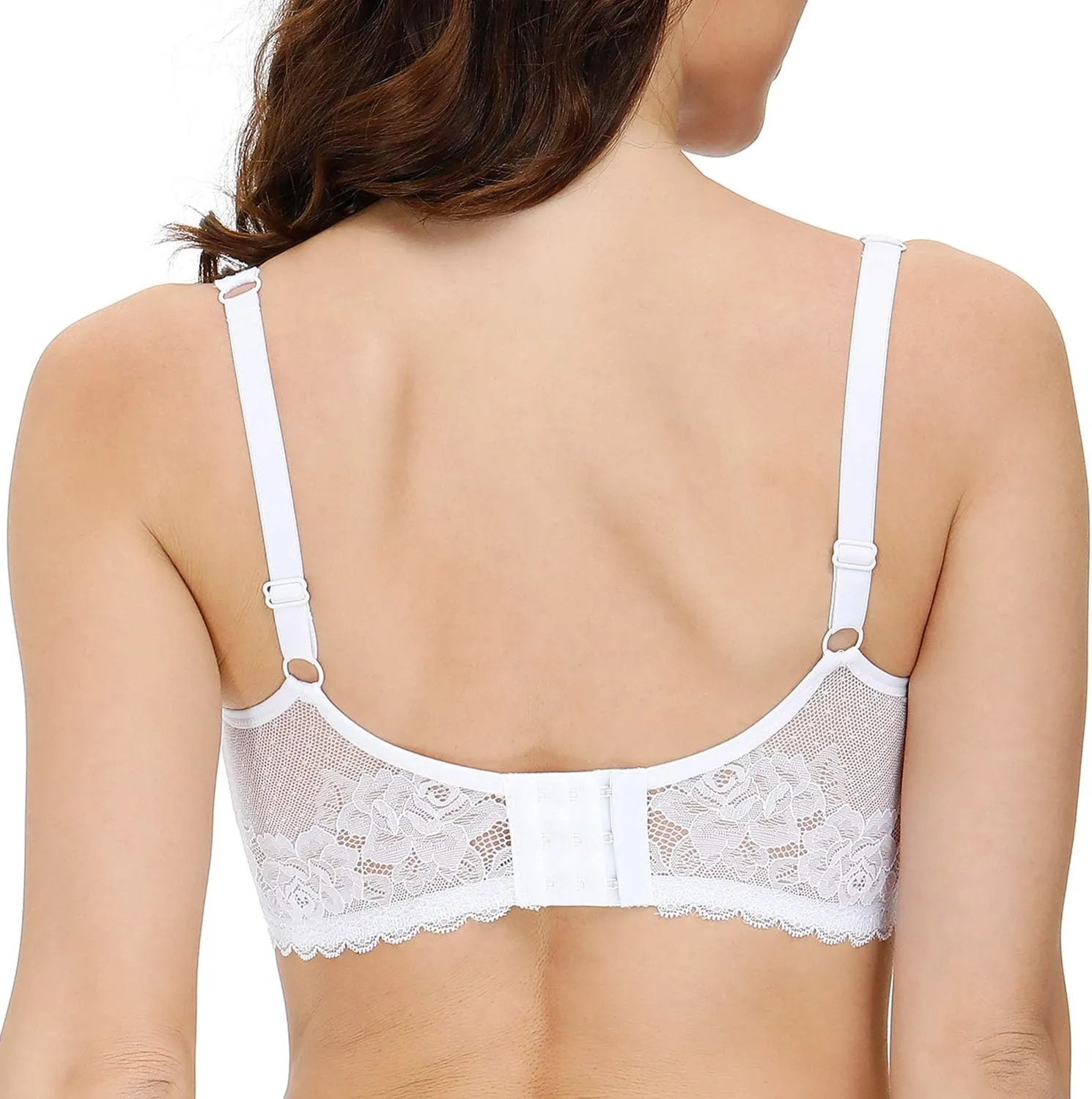 YANDW Women's Full Coverage Plus Size Bra Unlined Lace Minimizer Unpadded Underwire Bras