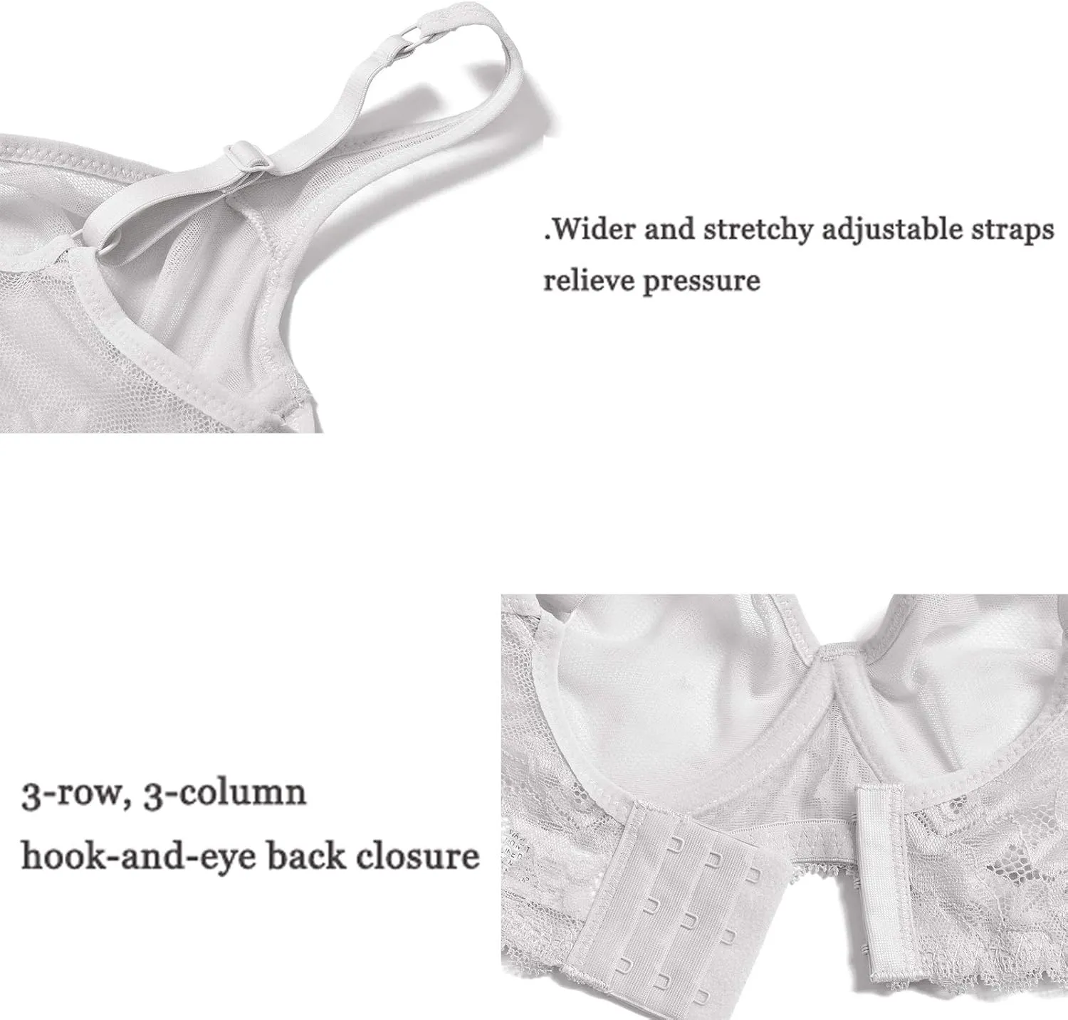 YANDW Women's Full Coverage Plus Size Bra Unlined Lace Minimizer Unpadded Underwire Bras