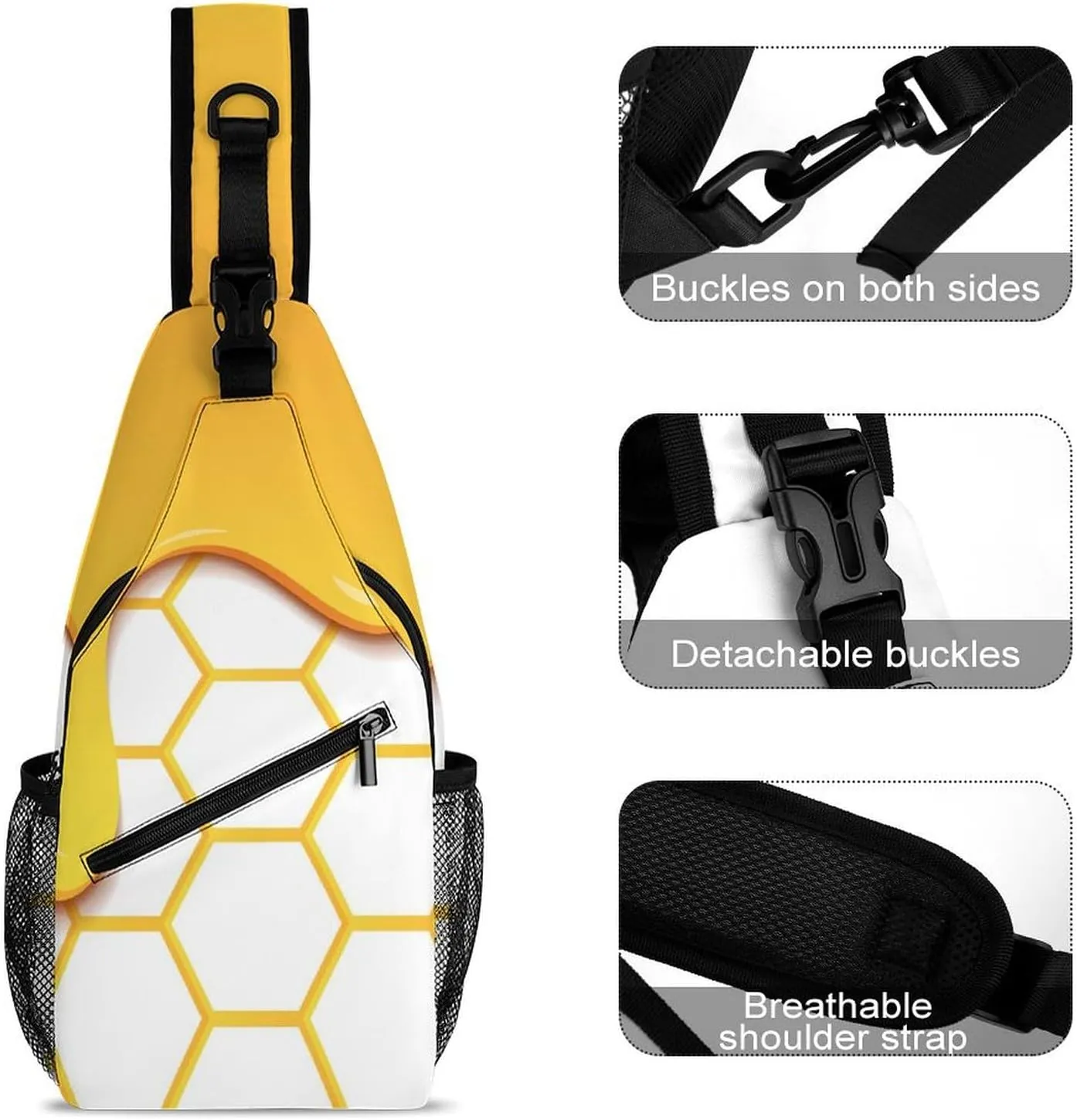 Yellow-honeycomb-honey-drips Crossbody Sling Backpack, Shoulder Bag Chest Bag for Travel Sport Running, 38x20cm, Style-3