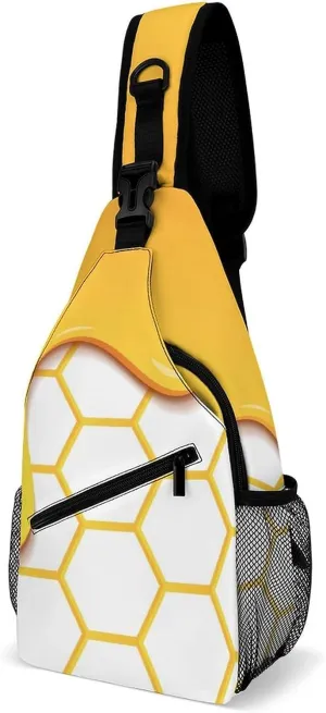 Yellow-honeycomb-honey-drips Crossbody Sling Backpack, Shoulder Bag Chest Bag for Travel Sport Running, 38x20cm, Style-3