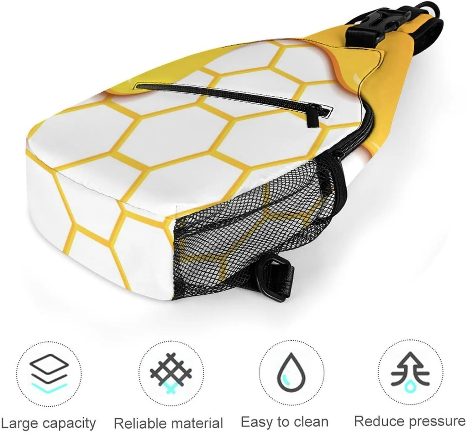 Yellow-honeycomb-honey-drips Crossbody Sling Backpack, Shoulder Bag Chest Bag for Travel Sport Running, 38x20cm, Style-3