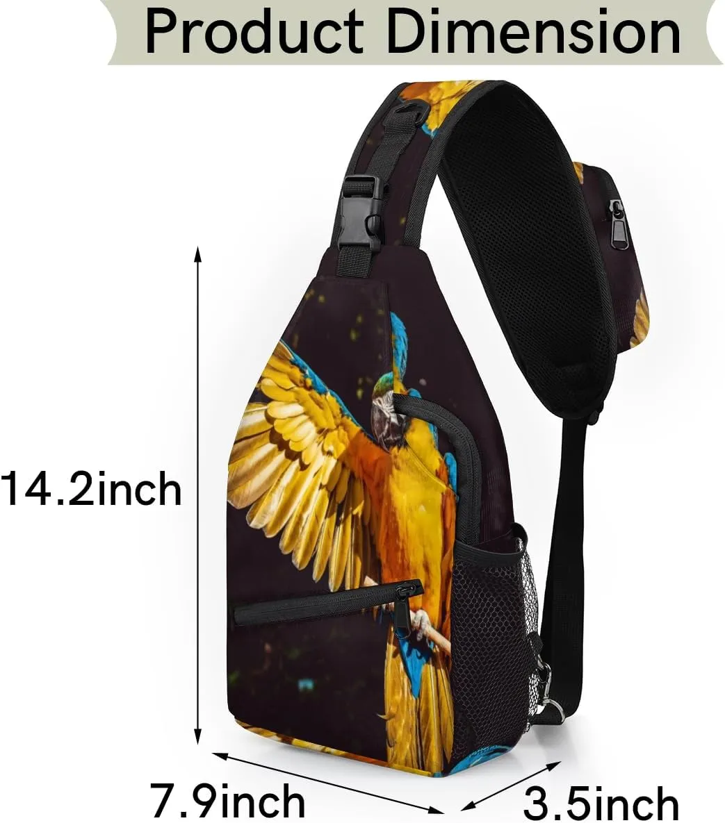 Yellow Parrot Macaw Sling Bag for Women Men Crossbody Sling Backpack Shoulder Bag Chest Bag Daypack for Travel Hiking Outdoor