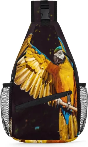 Yellow Parrot Macaw Sling Bag for Women Men Crossbody Sling Backpack Shoulder Bag Chest Bag Daypack for Travel Hiking Outdoor