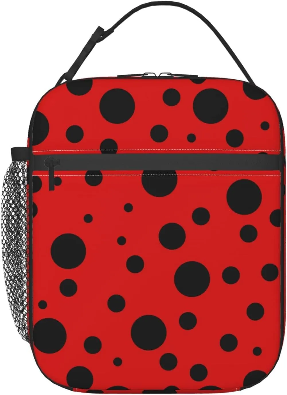 YETTA YANG Ladybug Black And Red Polka Dot Portable Lunch Bag Insulated Lunch Box Reusable Totes For Women Men Work Picnic Camping