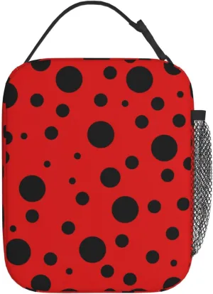 YETTA YANG Ladybug Black And Red Polka Dot Portable Lunch Bag Insulated Lunch Box Reusable Totes For Women Men Work Picnic Camping