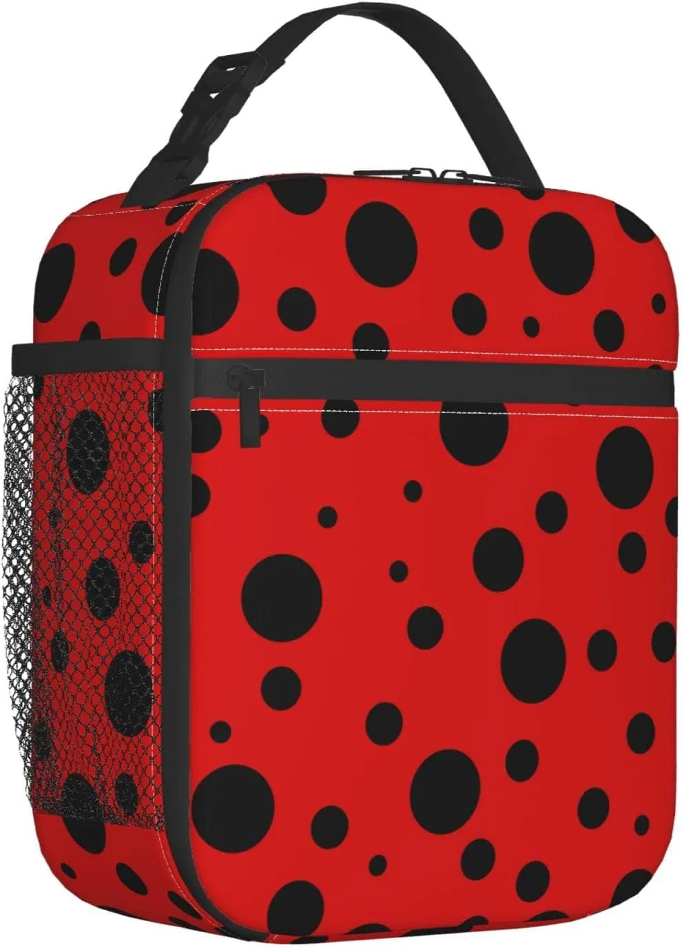 YETTA YANG Ladybug Black And Red Polka Dot Portable Lunch Bag Insulated Lunch Box Reusable Totes For Women Men Work Picnic Camping