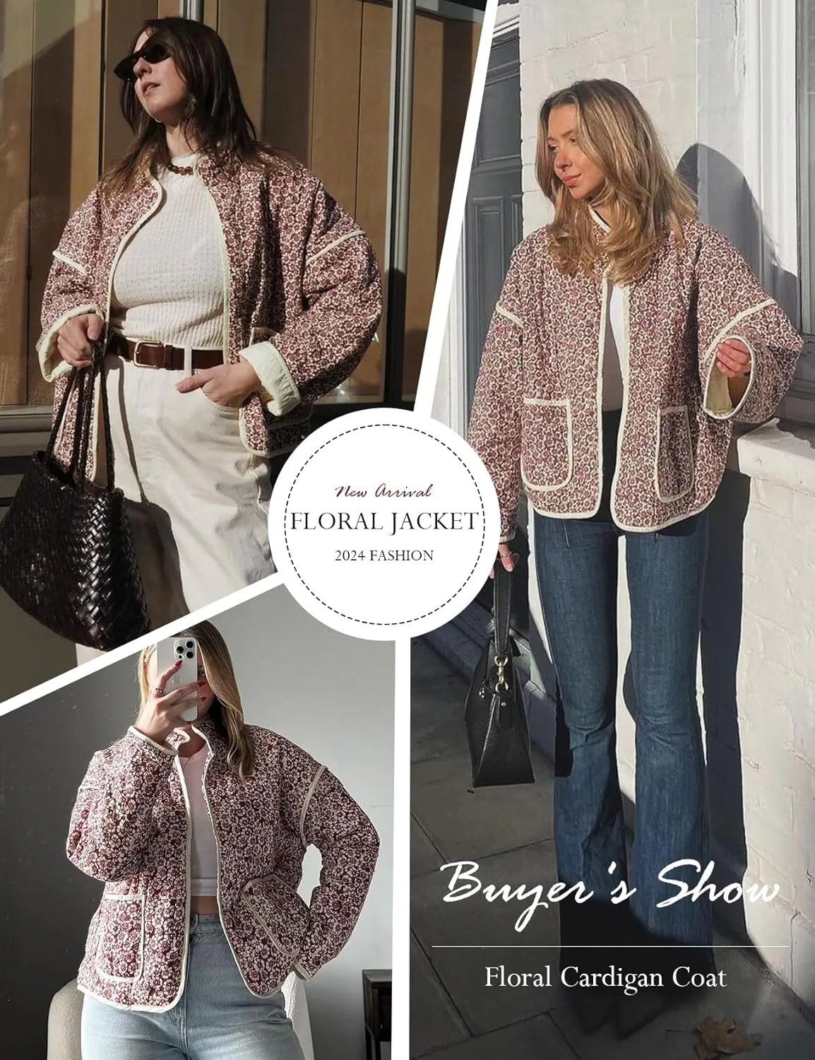 Yimoon Women's Cropped Puffer Quilted Jacket Vintage Floral Print Open Front Lightweight Short Jacket Outwear
